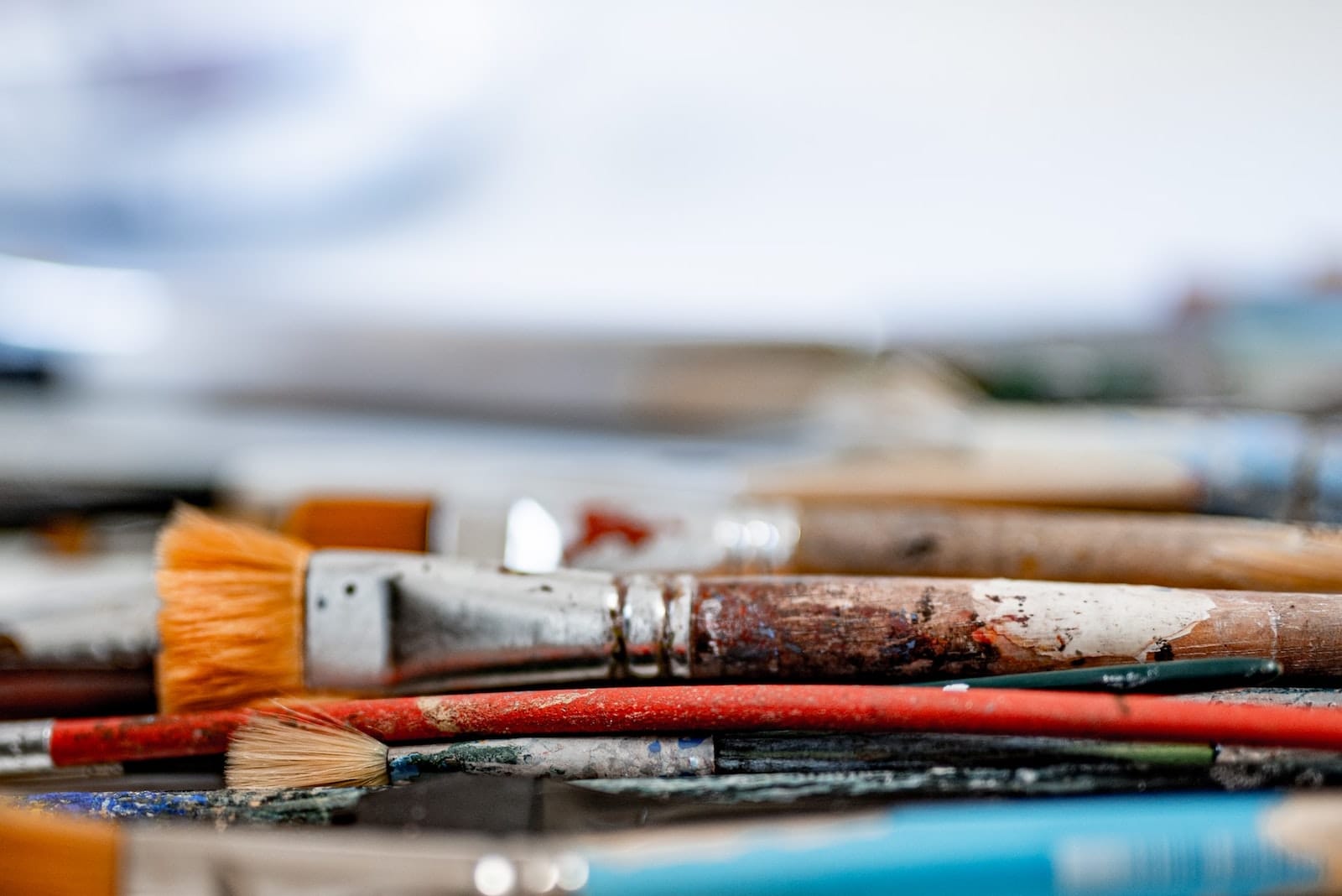 artist painting brushes rested on a table